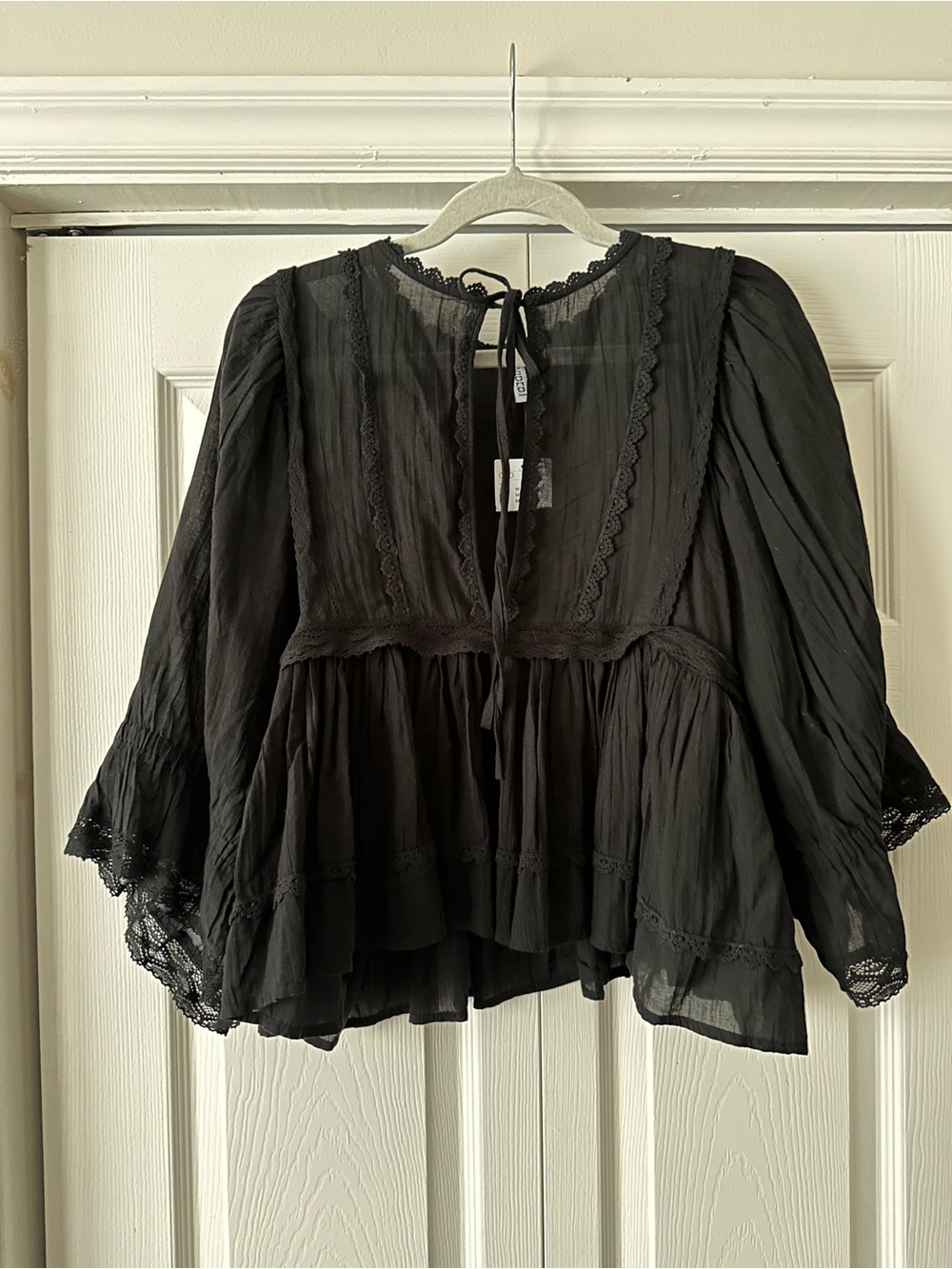 H&M Black Peasant Tie-Front Blouse NWT